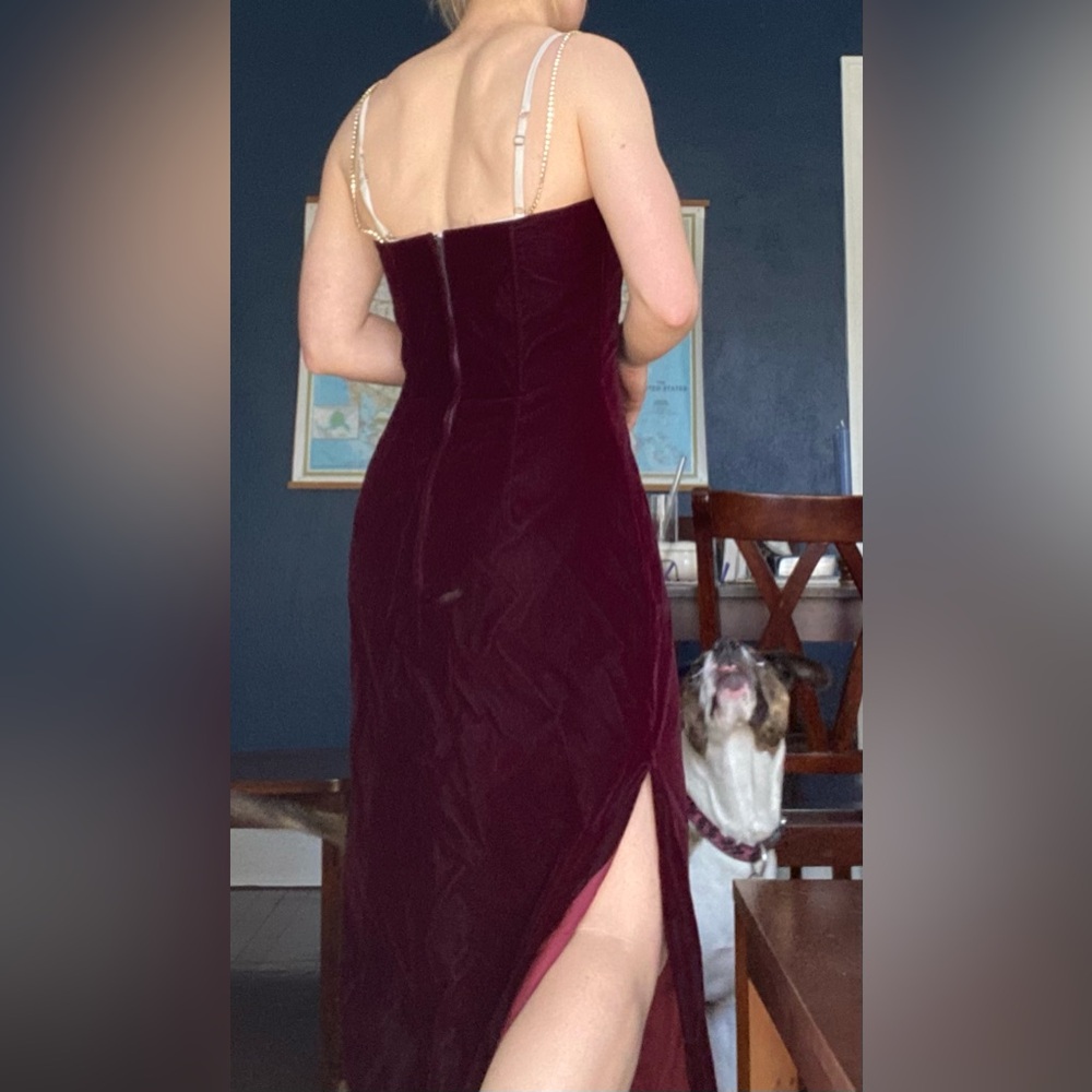 Burgundy Velvet Gown Side Slit